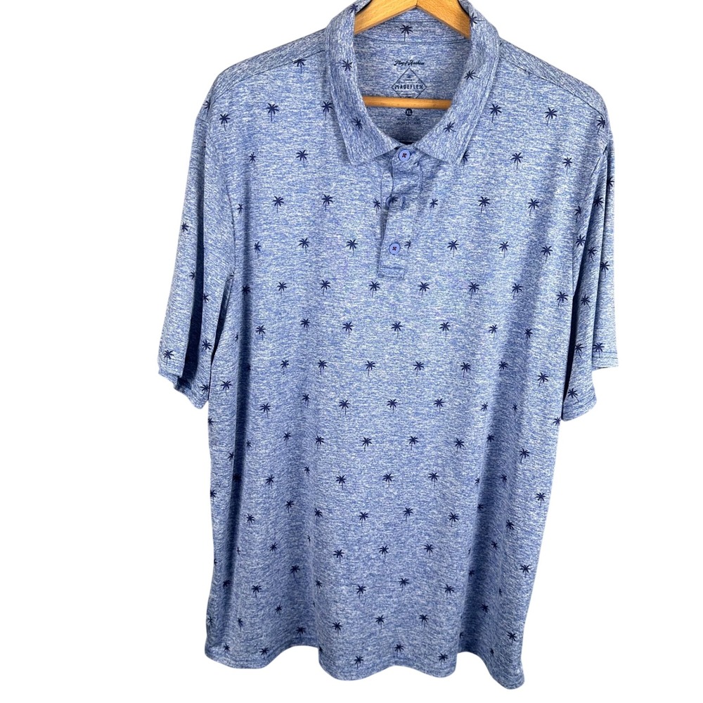 Flag & Anthem MadeFlex Mens XL Blue Palm Tree Print Performance Golf Polo Shirt